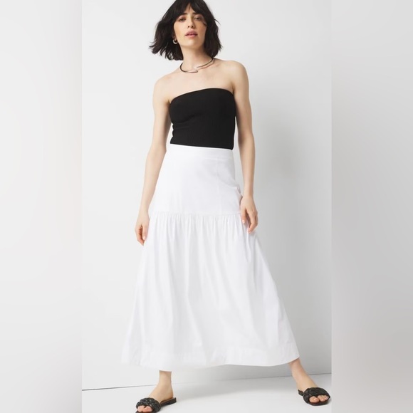 NEW Joie Women's Bohemian White 100% Linen Midi Skirt With Pockets